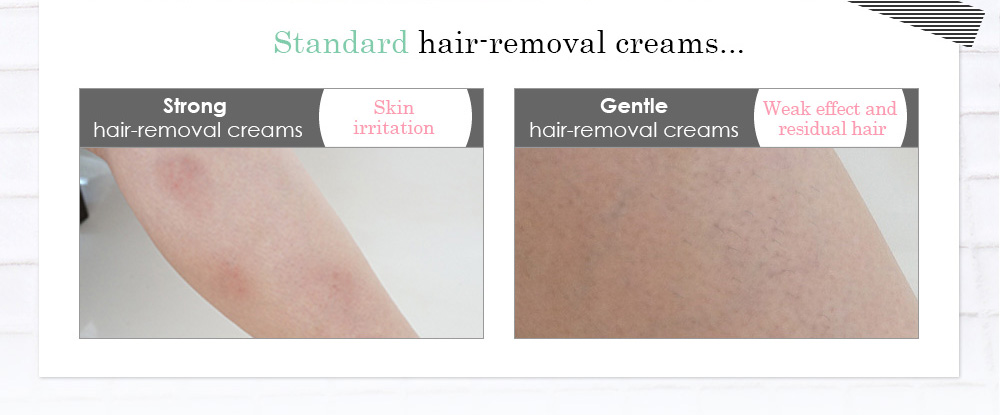 Standard hair-removal creams... Strong hair-removal creams Skin irritation Gentle hair-removal creams Weak effect and residual hair